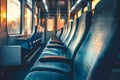 Empty train interior bathed in the warm glow of a sunset, conveying a peaceful commute Royalty Free Stock Photo