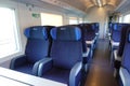 Empty train interior seats during travel. Euro star high speed train of Trenitalia major italian railway company Royalty Free Stock Photo