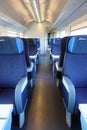 Empty train interior seats during travel. Euro star high speed train of Trenitalia major italian railway company