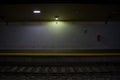 Empty train platform. Dark front view. Royalty Free Stock Photo