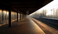 Empty Train Station Platform at Sunrise Royalty Free Stock Photo