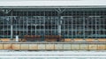 empty train station platform in winter Royalty Free Stock Photo
