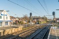 Empty train station in small dutch village during wintertime Royalty Free Stock Photo