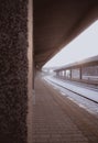 Empty train station - winter fog and mist