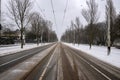 Empty Tram Line In The Snow At The Middenweg At Amsterdam The Netherlands 8-2-2021