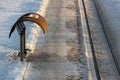 Empty tram stop with rails at winter evening Royalty Free Stock Photo