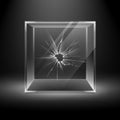 Empty Transparent Broken Crack Glass Box Cube