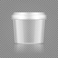 Empty transparent bucket with cap mockup for ice cream, yoghurt, mayonnaise, paint, or putty container