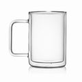 Empty transparent double wall glass mug isolated on white