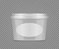 Empty transparent jar mockup with label for cheese, ice cream, mayonnaise, yogurt