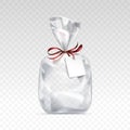 Empty Transparent Plastic Bag Packaging Blank White Label Background