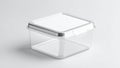 Empty transparent plastic food storage container with white lid isolated on white background Royalty Free Stock Photo