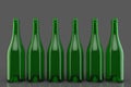 3d rendering. Empty transparent  red wine bottle green glass row on dark gray background Royalty Free Stock Photo