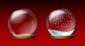 Empty transparent Snow globe and Glass Globe with christmas white snow Royalty Free Stock Photo