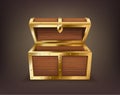 Empty treasure chest, realistic wooden box, open casket isolated. Old trunk for gold or jewelry Royalty Free Stock Photo