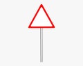 Empty triangle traffic sign with metal pillar. Isolated on white. Clipping path. 3D Rendering.