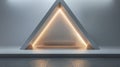 An empty triangular niche or shelf in a light gray pearl wall for product presentation with beautiful builtin lighting