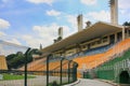 Empty tribunes of World famous Municipal Soccer Stadium of Paulo Machado de Carvalho, Pacaembu, Sao Paulo, Brazil