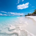 empty tropical beach, characterized by its pristine, white sandy shores, crystal clear blue waters, beauty of nature.