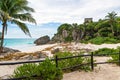 Empty tropical sandy beach and ruins in Tulum Royalty Free Stock Photo