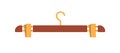 Empty trousers and pants hanger with clips. Wood accessory for garment storage. Wooden item with metal clamps, hook for