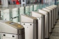 Empty turnstiles at a railway station. Royalty Free Stock Photo
