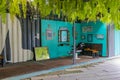 Empty turquoise hair salon and barber shop interior Bangkok Thailand