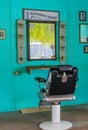 Empty turquoise hair salon and barber shop interior Bangkok Thailand