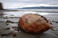 an empty turtle shell washed up on a tsunami-hit beach Royalty Free Stock Photo