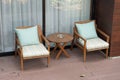 Empty two chairs and table in balcony or terrace Royalty Free Stock Photo