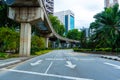 Empty two-story highway. Beautiful landscaping of a modern city