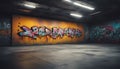Empty underground parking with graffiti wall abstract background. Idea for artistic pop art background Royalty Free Stock Photo