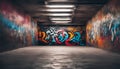 Empty underground parking with graffiti wall abstract background. Idea for artistic pop art background Royalty Free Stock Photo