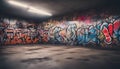 Empty underground parking with graffiti wall abstract background. Idea for artistic pop art background Royalty Free Stock Photo