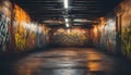 Empty underground parking with graffiti wall abstract background. Idea for artistic pop art background Royalty Free Stock Photo