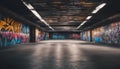 Empty underground parking with graffiti wall abstract background. Idea for artistic pop art background Royalty Free Stock Photo