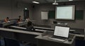 Empty University Lecture Hall with Students Attentively Listening to a Presentation Projected on a Screen