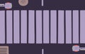 Empty urban cross walk, safety zebra top view. City street with traffic light, road markings from above. Free crosswalk