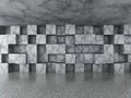 Empty urban room with chaotic concrete cubes tile wall. Architecture background