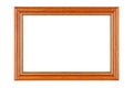 Empty varnished bright brown wooden photo frame with golden border isolated on white background Royalty Free Stock Photo