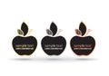 Empty vector frame apples with place for text on a black background. Apples with gold silver and bronze with a bar code on a leave