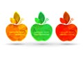 Empty vector frame apples with place for text on a black background. Apples with gold silver and bronze with a bar code on a leave