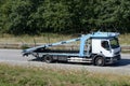 Empty vehicle transport truck driving on an express lane Royalty Free Stock Photo