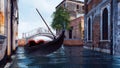 Empty venetian gondola on water canal in Venice