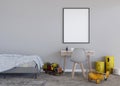 Empty vertical picture frame on gray wall in modern child room. Mock up interior in contemporary, scandinavian style Royalty Free Stock Photo