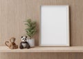 Empty vertical picture frame standing on shelve in modern child room. Mock up interior in contemporary style. Free, copy Royalty Free Stock Photo