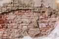 Empty very old red brick wall texture. Painted Distressed wall surface Royalty Free Stock Photo