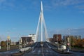 Empty view of the white Prins Claus bridge with blue sky