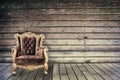 Empty vintage chair in grunge old wooden room Royalty Free Stock Photo