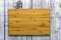Empty vintage cutting board on planks food background concept Royalty Free Stock Photo